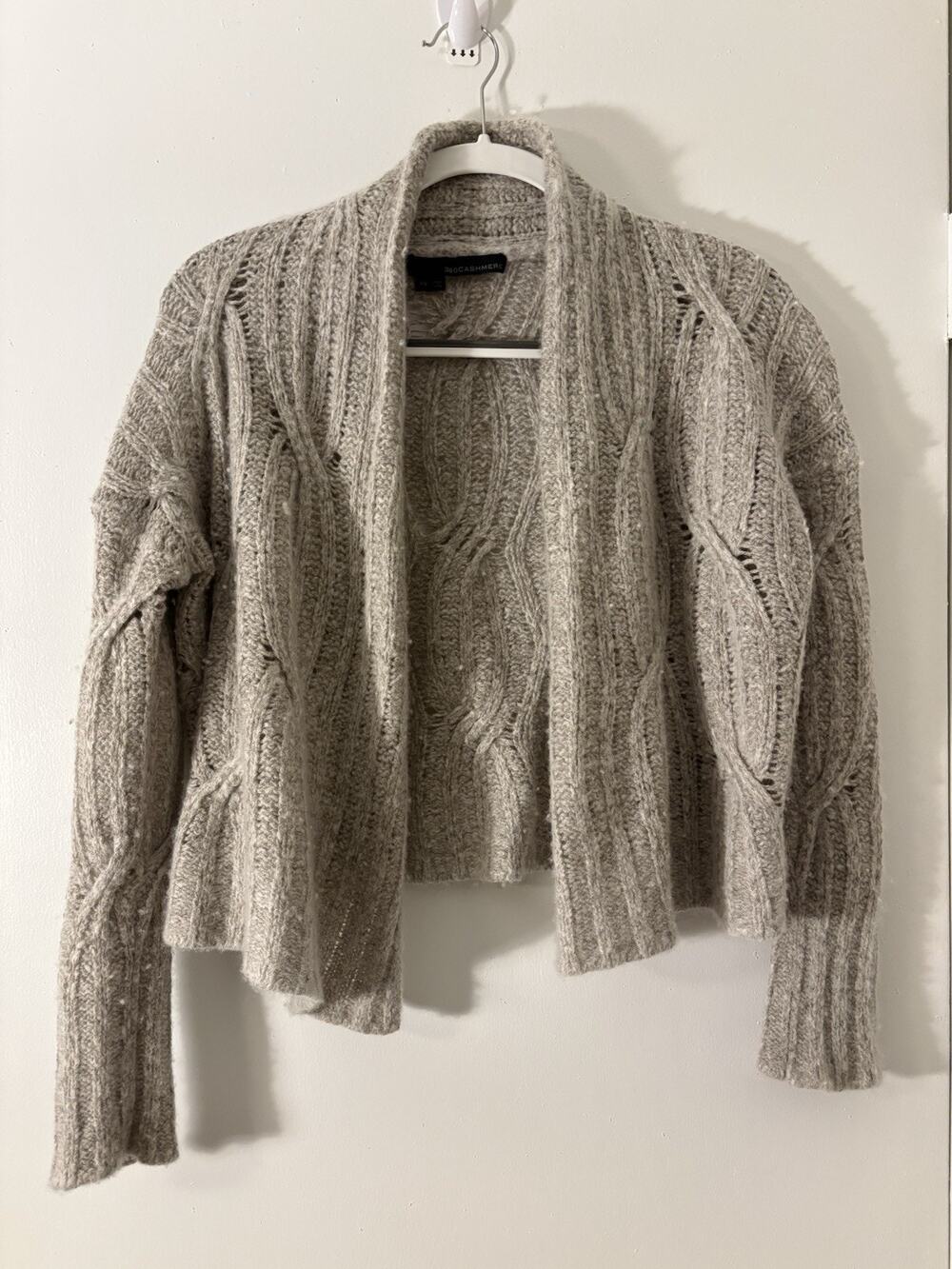 360 Cashmere Cable Knit Open Front Cardigan Sweater Gray XS Long Sleeve Women